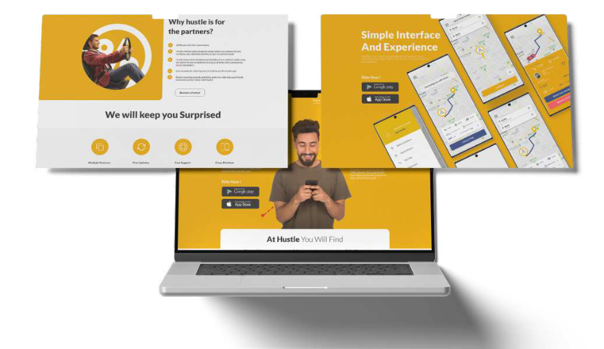Hustle website on laptop
