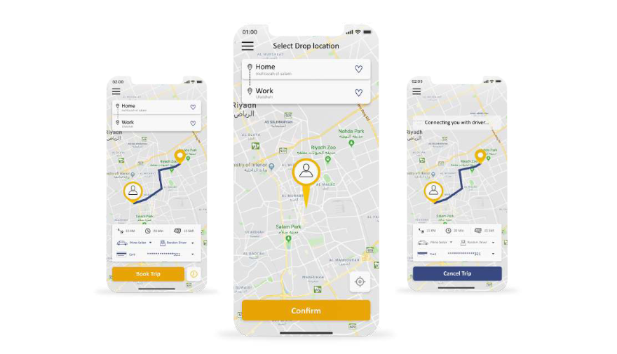 Hustle ride-hailing app screens
